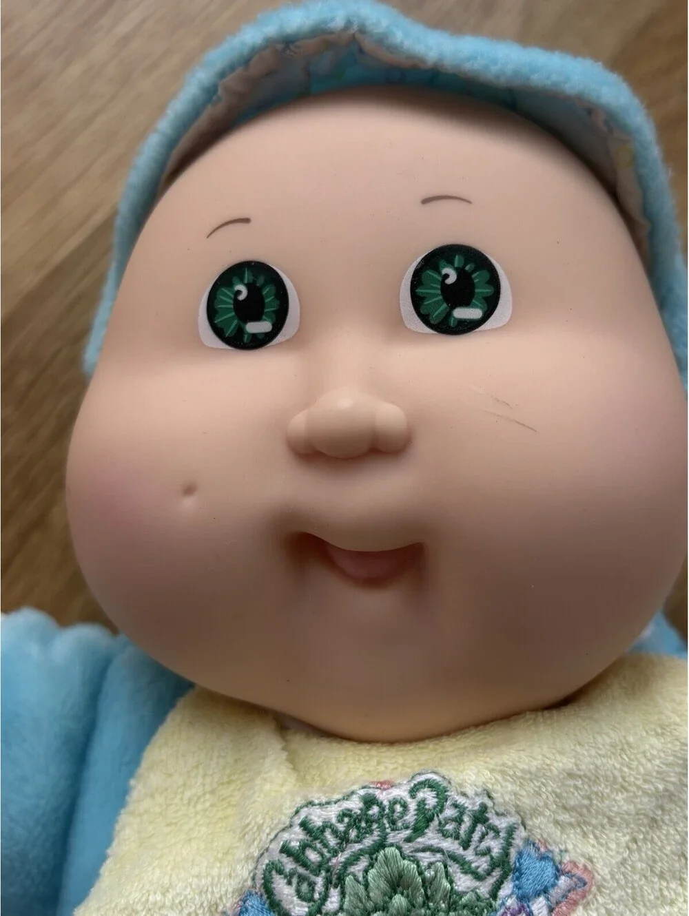 Vtg 1987 Cabbage Patch Kids Babyland Doll Blue Sleeper Green Eyes Rattle Dimple